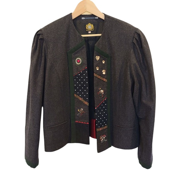 Jackets & Blazers - Vtg German wool blend Hammerschmid Gray blazer Mushrooms Octoberfest Euro Sz‎ 36